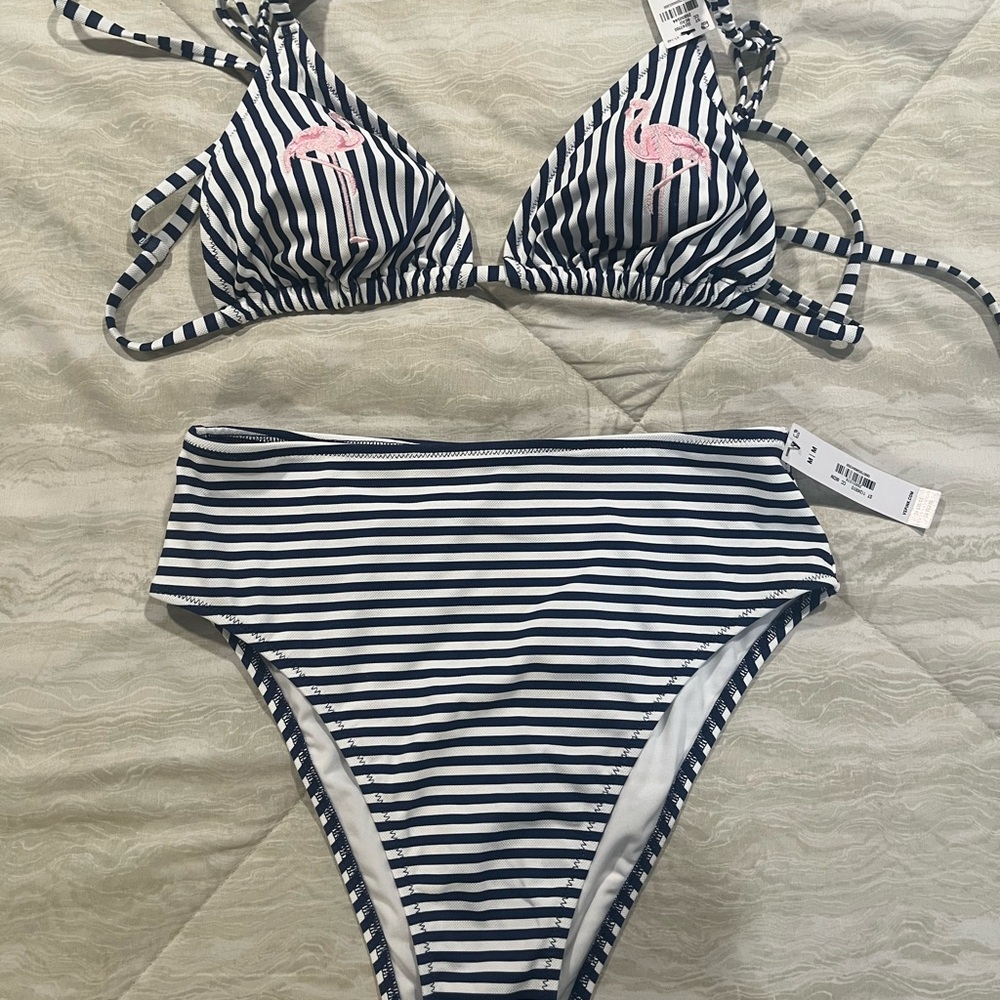 Victoria's Secret Flamingo Blue and White Striped Bikini